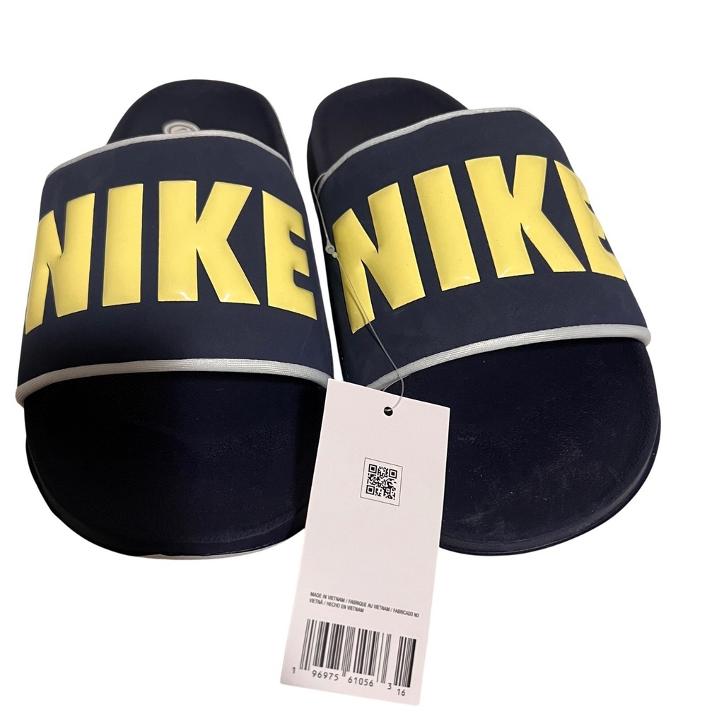 Nike Offcourt Slide Mens Navy Yellow Athletic Pool Beach Sandals Size 8 NWT‎